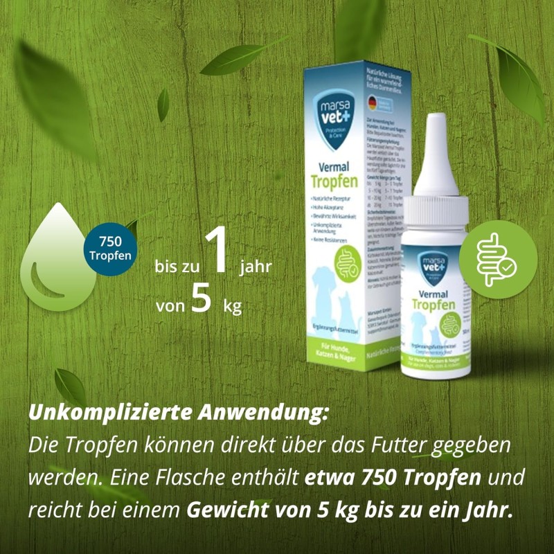 Marsavet Vermal Drops – After Worm Infestation 50 ml – in use