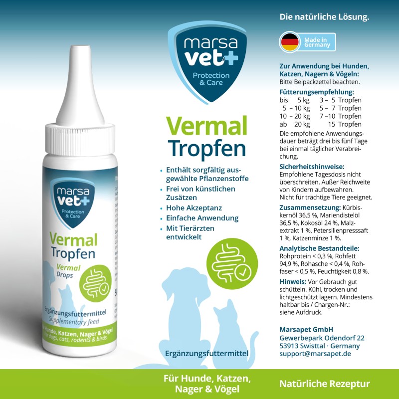 Marsavet Vermal Drops – After Worm Infestation 50 ml – label