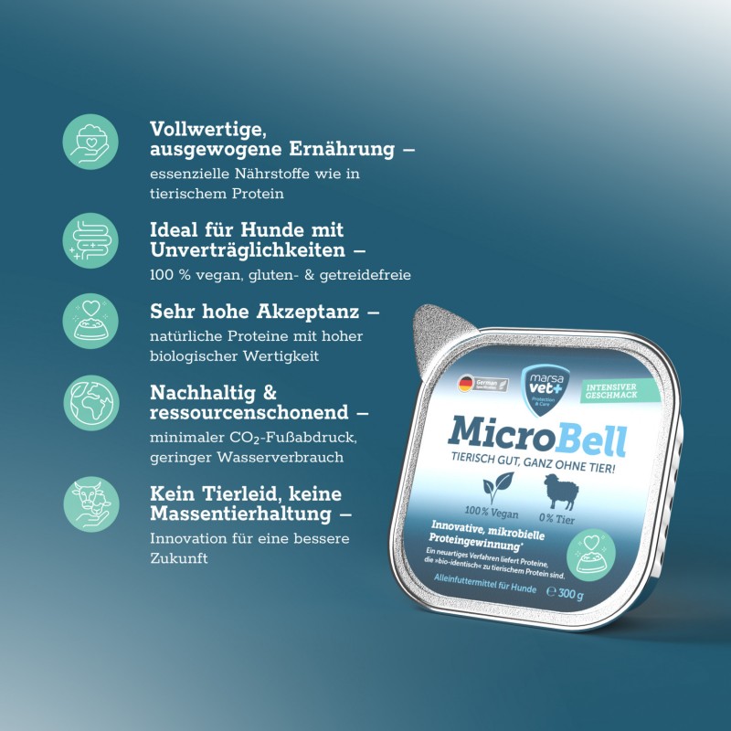 Marsavet Vegan Wet Food for Dogs MicroBell with Microbial Protein – 9 * 300 g – label detail